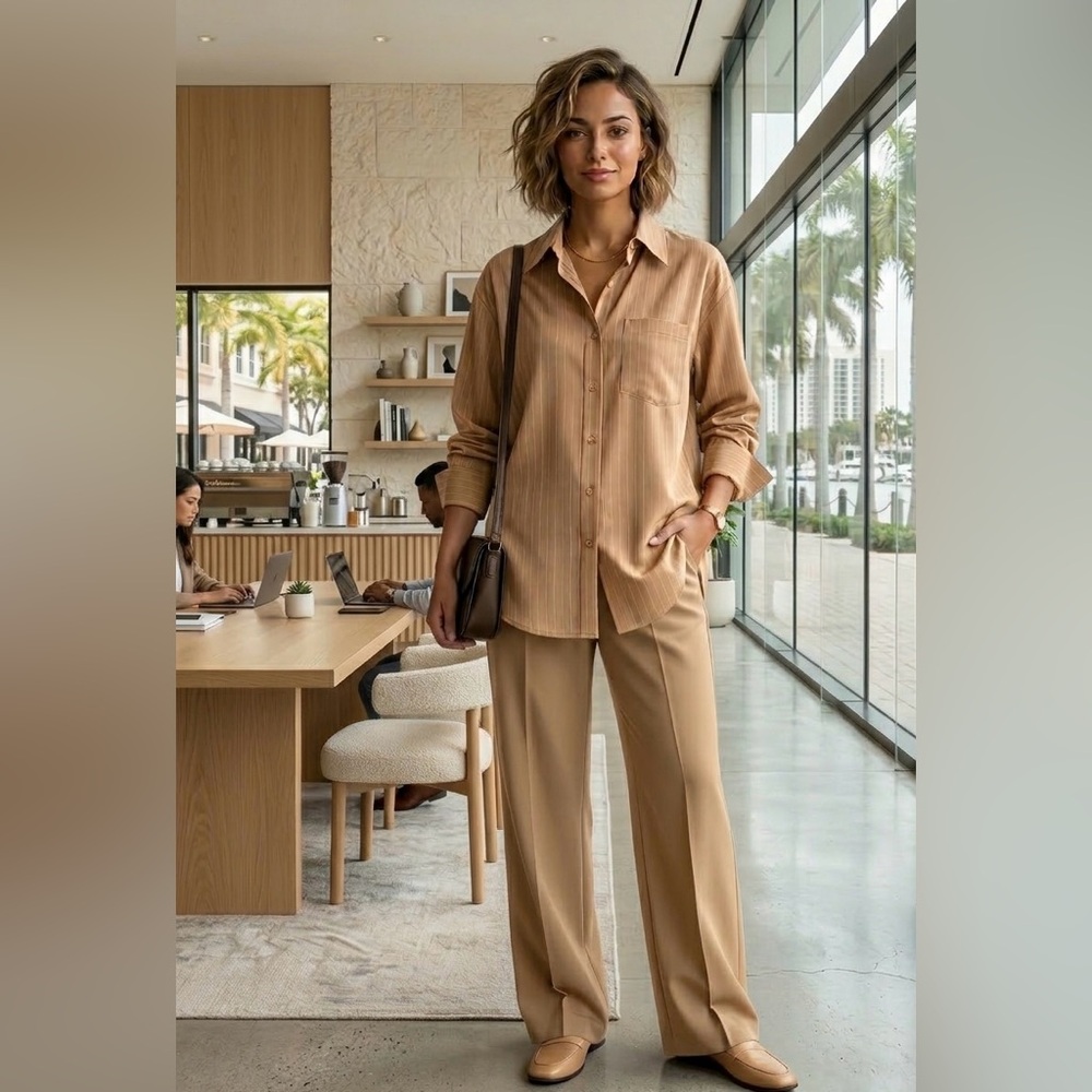 The Frankie Shop Beige Lui Fluid Pinstripe Shirt In brown XS - S msrp: $199